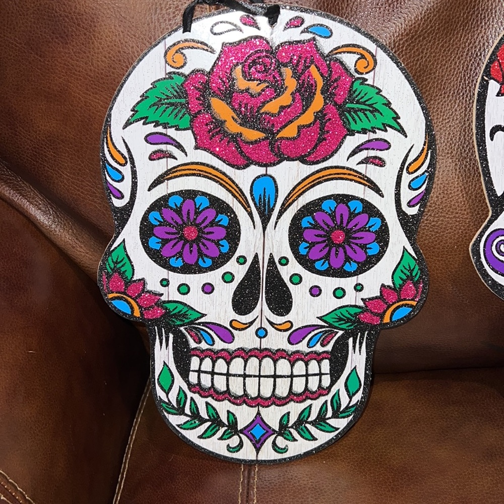 3 ITEM BUNDLE~~Sugar Skull Decor, Glitter accents very colorful and fun! NWT - Picture 6 of 8